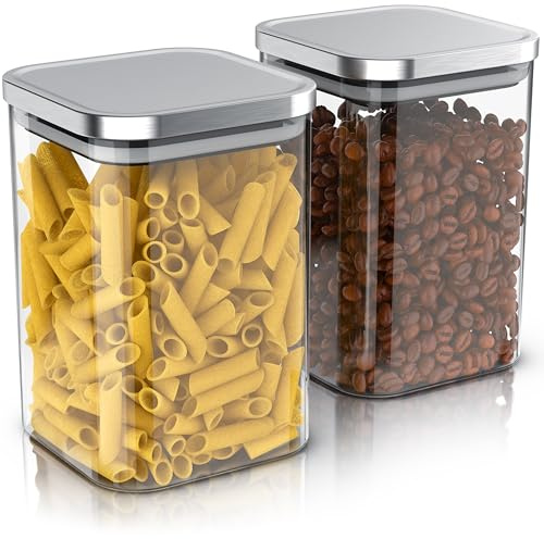 Arendo - Vorratsgläser 1200ml mit Deckel Edelstahl - 2er Set - Behälter aus Glas – hitzebeständig – Vorratsdosen/Vorratsbehälter mit Edelstahl Deckel - luftdicht - für Müsli Zucker Mehl Kaffee