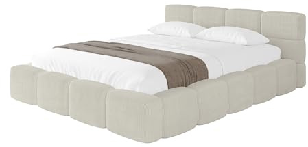 ALTDECOR Polsterbett mit Bettkasten und Lattenrost, Bett mit Kopfteil, Boxbett ohne Matratze, Doppelbett mit Stauraum - NATA-v1 200x200 Creme