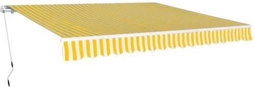 LKJephalotrop Tenda da sole con braccio articolato, 400 x 300 cm, tenda da sole manuale con manovella per terrazza e balcone, robusto telaio in alluminio e tessuto rivestito in PU, strisce gialle e