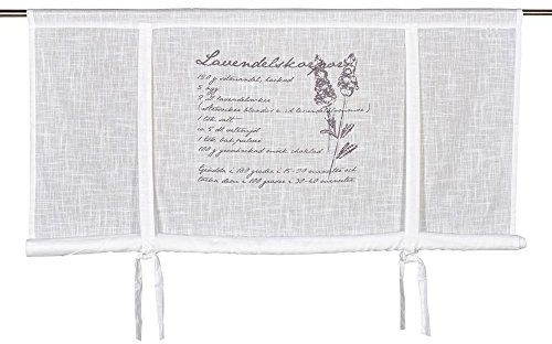 Scheibengardine Raff Gardine Raffrollo Vorhang 'Lavendel' 140 x 120 cm (BxH) weiß dunkelviollet mit Aufdruck Baumwolle Landhaus Shabby French Vintage Retro Antik Nostalgie
