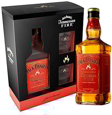 Jack Daniel's Fire Set - Geschenkkarton inkl. 2 Original Gläser | Ideal zum Verschenken (1 x 0,7 Liter)