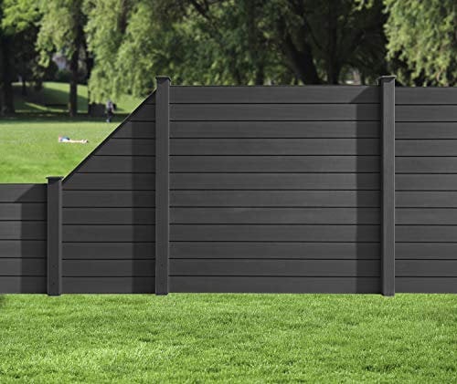 HORI WPC Sichtschutz Zaun Steckzaun Gartenzaun Komplettset für Garten und Terrasse, beidseitig glatt, 1x Schräg + 1x kl. Pfosten I zum Einbetonieren I Zaun: Anthrazit I Pf.: Anthrazit