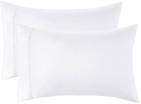 Bedsure Pillow Cases 2 Pack - Brushed Microfiber Pillowcases with Envelope Closure,50x75 cm Pillow Covers for Hair and Skin, Pillowcase Standard Size Set of 2, Gifts for Women, White