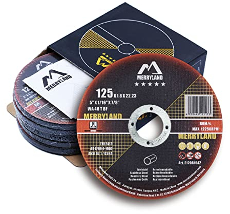 Merryland Disque à Tronçonner 125 Métal INOX Acier Fer, 125 X 1,6 mm Disque de Coupe 25 Pièces, Disque Découper pour Meuleuse d'Angle, Expert-line E12081642