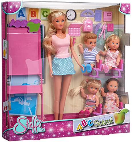 Simba - Steffi Love Maitresse d'Ecole - Poupée Mannequin 29cm - Tableau et Accessoires + 4 élèves - 105730472002, Multicolore