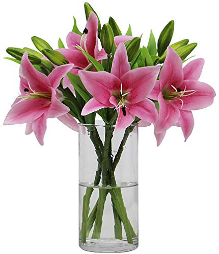 Omygarden 6 fiori artificiali di giglio tigre rosa, bouquet di fiori finti in plastica, decorazione per casa, ufficio, matrimonio, festa, senza vaso