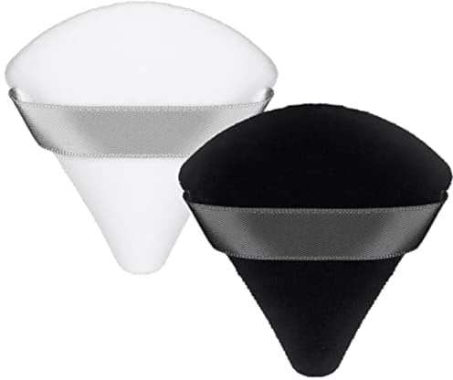 Patelai 2 Pcs Powder Puff Makeup Puff Triangle Soft Powder Sponge Reusable Triangle Sponges with Strap for Cosmetic Foundation Wet Dry Makeup(Black, White)