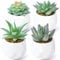 Lot de 4 mini plantes grasses artificielles en pot - Plantes artificielles décoratives d'intérieur - Plantes artificielles réalistes en plastique dans des mini pots en plastique blanc pour chambre