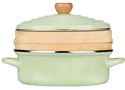Cast Iron Pot with Lid – Shallow Cast Iron Pan – Cold Rolled Steel Plate – 3.5 Litre Enameled Cast Iron Shallow Casserole Dish with Lid – Cooking Pan Pot Dutch Oven Green/Add 1 Drawer