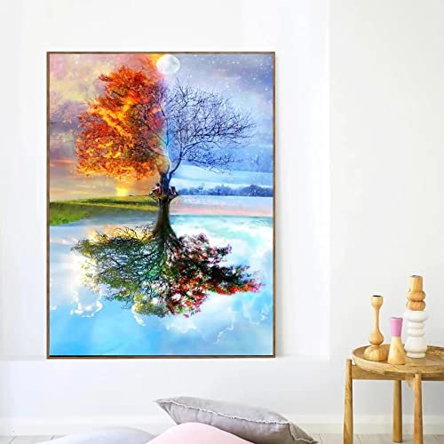 Vier Jahreszeiten Baum Leinwand Malerei Landschaft Wandkunst Poster und Drucke Moderne Wandbilder für Wohnzimmer Dekoration 50x70cm Rahmenlos