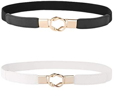 Qccige 2er-Pack Schmale Damengürtel, Dünne Elastische Gürtel, Elegante Damen-Kleidergürtel, Vintage-Stretchgürtel, Schlichter Stil, Elastische Gürtel Für Jeanskleider, Schwarz/Weiß, 60–80 Cm