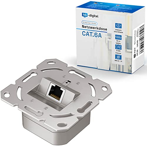 HB-DIGITAL 1x CAT 6a Netzwerkdose RJ45 1-Port STP geschirmt kompatibel mit starre LAN Kabel PoE T568A/B Standard Zinklegierung 10 Gigabit 50mm x 50mm - Ohne Gehäuse