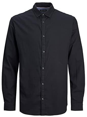 JACK & JONES Mens Jjegingham Twill L/S Noos Shirt, Black/Detail:/Solid/Slim Fit, XXL UK