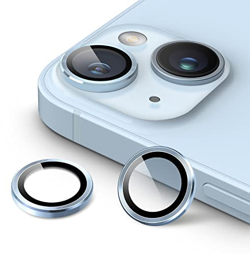 JETech Camera Lens Protector for iPhone 14 6.1-Inch and iPhone 14 Plus 6.7-Inch, 9H Tempered Glass Metal Individual Ring Cover, HD Clear, 1 Set (Blue)