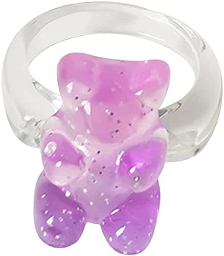 Gummy Bear Charms Ringe aus Kunstharz, niedlich, Schmuck aus Kunstharz, transparent, für Damen, Teenager