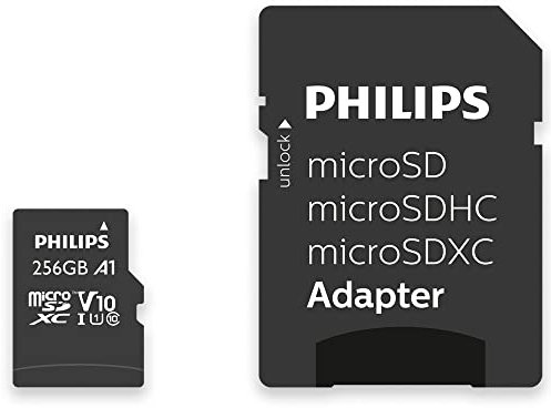 Philips Ultra Speed microSDXC Card 256 GB + SD Adapter UHS-I U1, Lesegeschwindigkeit bis zu 80 MB/s, A1 Fast App Performance, V10, Speicherkarte für Smartphones, Tablet, PC, Card Reader, Full HD Video