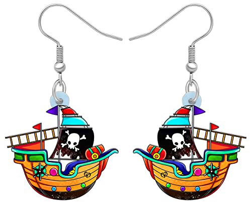 LONYOO Acryl Pirat Zucker Schädel Ohrringe Baumeln Piraten Halloween Geschenke für Frauen Mädchen Schmuck (Piratenschiff)