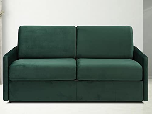 Vente-unique-Schlafsofa 3-Sitzer - Liegefläche: 140 cm - Matratzenhöhe: 22 cm mit Memory Schaum - Samt - Tannengrün - CALIFE