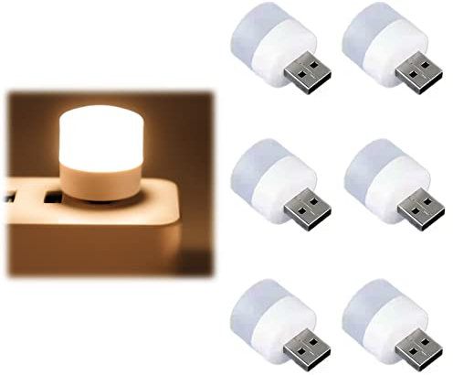 Neioaas USB Night Light,LED Mini Light Bulb,Energy-Saving Light,Plug in Night Light,Small Night Lights,White USB Light,Mini USB Light Ideal for Bedroom, Nursery, Hallway, Kitchen Car(6 Warm Light)