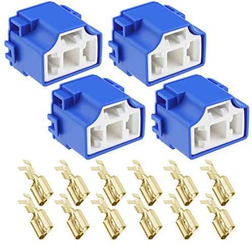 Be In Your Mind 4pcs Douilles de Phare H4 à 3 Broches Remplacement Connecteur à 3 Broches Prise de Courant à 90 Degrés Connecteur de Faisceau de Phare avec 12 Bornes Accessoires de Voiture 55W, Bleu