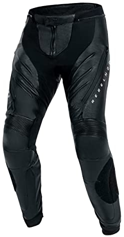 REBELHORN Veloce Motorradhose Herren | Leder | Knie und Hüftprotektoren Stufe 2 | Knieschieber | 2 Belüftungskanäle mit Reißverschluss