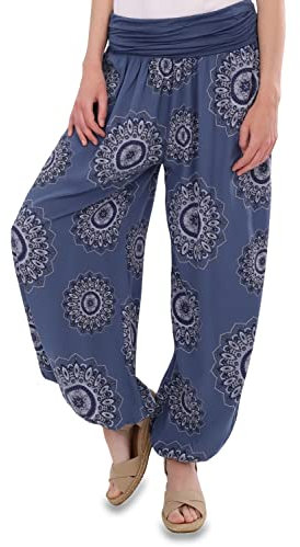 Malito - Damen Haremshose Orient Print aus Baumwolle - Leichte Stoffhose elastischer Bund - Aladinhose für Strand & Alltag - Pumphose für Frauen 7197 (Größe: 34-42 Jeansblau)