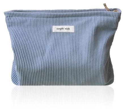 Tcdwla Trousse de Toilette Femme, Trousse Maquillage Femme, Voyage Accessoires Sac Cosmétique en Velours Côtelé pour L'école, Les Voyages, Le Shopping (Bleu)
