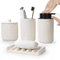 Badezimmer Set Beige UMLACA Bad Zubehör Keramik 4-Teiliges Enthält 350ml Schaumseifenspender,Zahnputzbecher,Seifenschale,Wattestäbchen Behälter,Edle Badezimmer Deko