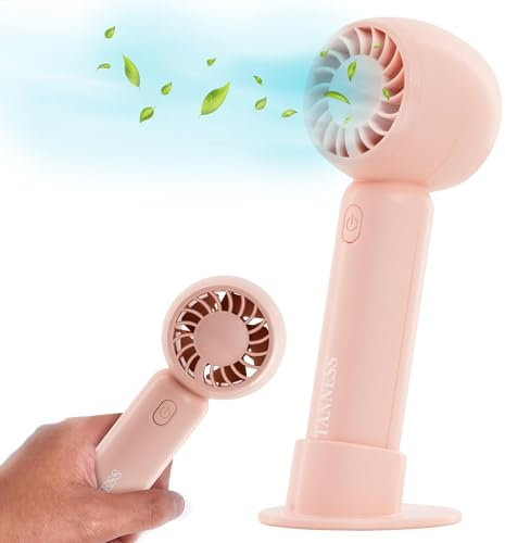TANNESS Handheld Fan - Rechargeable, Portable, Foldable With 3 Speeds and Detachable Base | USB Mini Hand Fan for Table, Desk - Quiet Standing Fan