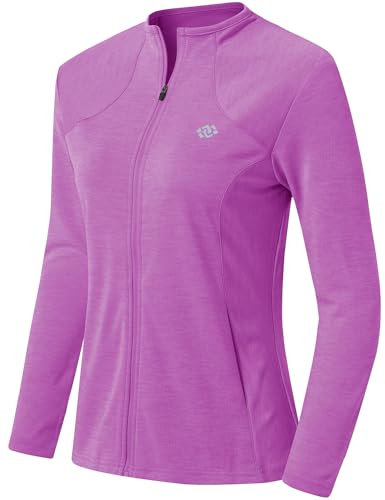 AjezMax Damen Sportshirt Langarm Zipper Outdoor Laufshirt Winter Sportshirt Leicht Gym Yoga Jacke Fitness Workout Oberteile Violett M