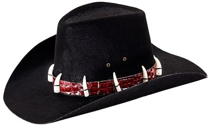 W WIDMANN MILANO Party Fashion 25471 - Hut Dandy mit Krokodilzähnen, schwarz, Cowboyhut, Entdecker, Forscher, Krokodiljäger, Faschingskostüme