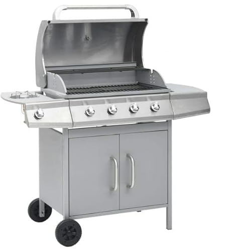 Gasgrill 4+1 Brenner Silbern Edelstahl