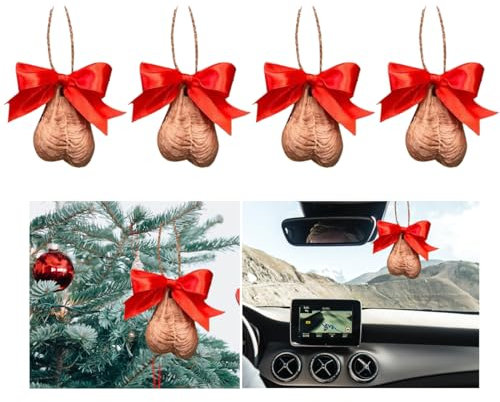 4 Stück 3D Ballsack Weihnachten Ornament – Hässliche Nusssack Ornamente für Erwachsene – Hoden Weihnachten Ornament – Lustiges Gag Geschenk
