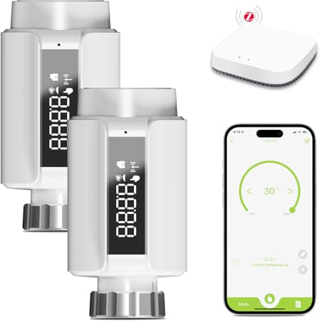 BSEED Smart Home 2er Pack WiFi Touch Thermostat Heizung mit Zigbee Hub ECO Heizkosten sparen Heizkörperthermostat Ventil Alexa Google Home Tuya kompatibel LED-Display ohne Batterien