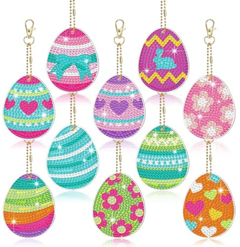 Wishstar 5D Diamond Painting Set Ostern,10 Stück Osterei Diamantmalerei Schlüsselanhänger,DIY Ostern Diamond painting,Diamant Malerei Kits Osterei,Ostern Kinder DIY Bastelgeschenke Geschenk