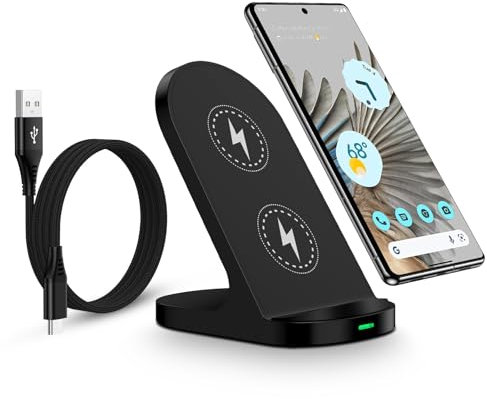 Induktive Ladestation, 15W Fast Wireless Charger Stand für Google Pixel 9/9 Pro/8/8 Pro/7/7 Pro, Samsung Galaxy S25 Ultra/S24 FE/S23/S22/S21/S20, Handy Kabelloses Ladegerät für iPhone 16 Pro/15/14/13