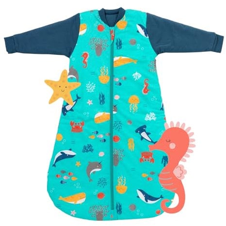 schlummersack Schlafsack Baby Winter 80 cm Meerestiere | Babyschlafsack mit Ärmel 3.5 Tog Baby Schlafsack Winter | Winter Schlafsack Baby Baumwolle
