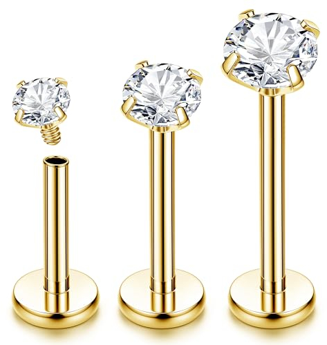 Chriscoco 16G G23 Titan Labret Piercing Internally Threaded Lippenpiercing Piercing Ohr Tragus Piercing Medusa Piercing Knorpel Helix Piercing Gold - 6/8/10MM