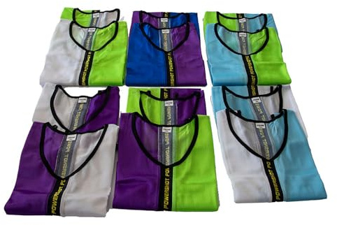 Powershot Kennzeichnungswesten Set | Zur Verbesserung von Wahrnehmung und Reaktion | 6er Set | Grün-Weiß oder Lila-Blau | 100 Prozent Polyester | Für Pool Turnier u. Freizeit