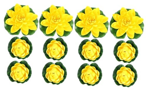 Zerodeko 12stücke Künstliche Wasserlilien Simulation Lotusblumen Gelb Für Teich Und Garten-Dekoration Schwimmende Kunstblumen Für Innen Und Außenbereich