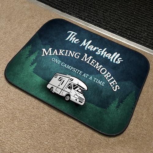 Artylicious Personalised Campervan Door Mat - Making memories, custom Motorhome Indoor mat 44cm x 32cm (Blue)