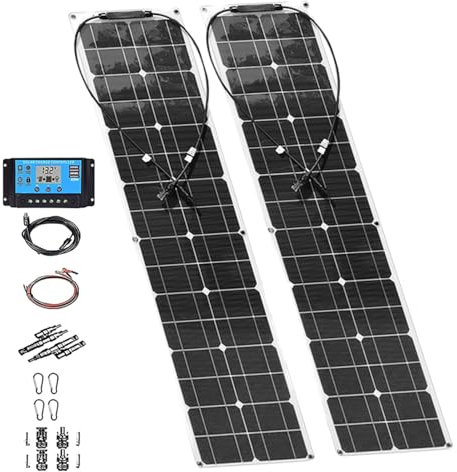 Pannello solare flessibile in fibra di vetro da 2 pezzi da 200 Watt, monocella portatile da 21 Volt 10BB Il pannello solare più flessibile con nastro adesivo per,WhiteSolarpanels