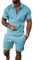 amropi Tuta Uomo Sportiva Maniche Corte Cerniera T-Shirt e Pantaloncini Estiva 2 Pezzi Set Completo Blu Chiaro, M