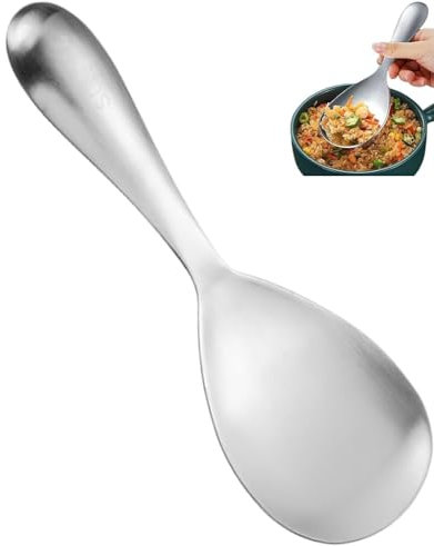 Thickened Stainless Steel Non-Stick Rice Spoon,Sturdy Rice Spoon Rice Paddle Kitchen Utensil,No Rust Rice Cooker Spoon Nonstick Rice Spatula (Silver)