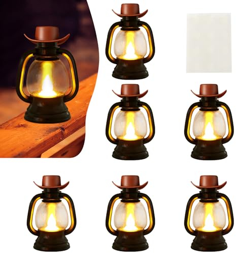 Halloween Deko Cowboyhüte Mini Laterne, 6er Set Western Cowgirl Kleine Laterne Dekoration Mini Latern mit LED Kerze Western Hängende Halloween Tischdeko für Halloween Hochzeit Geburtstag Party Deko