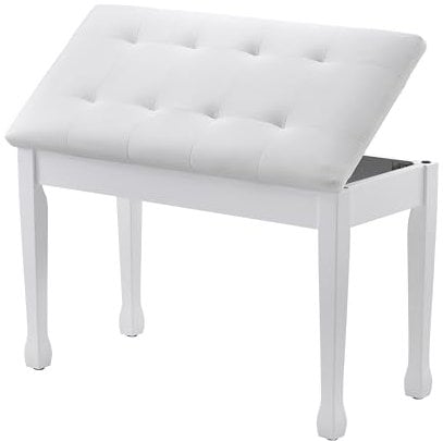FILISITE Duet Piano Bench with Storage, Wooden Piano Stool with Waterproof Padded Cushion, Bench Seat for Vanity, Living Room, Bedroom (White)