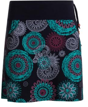 Vishes kurzer Damen-Rock mit Mandalas in schwarz I Größe XS (32-34) I Handgefertigt aus 100% Baumwolle I Mit Taschen I Ideal für warme & kalte Monate I Nachhaltige Alternative Bekleidung
