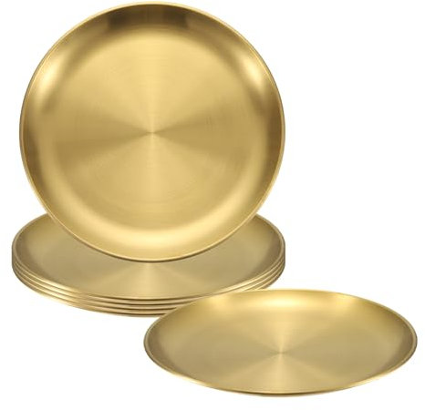 QUARKZMAN 6pz Piatto in Acciaio Inox, 9 Pollici Piatto Pranzo Rotondo in Metallo, Vassoio Portata Piatti Dessert Rotondi per Cucina Ristoranti Oro