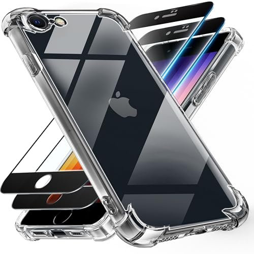 Tentoki 3 in 1 für panzerglas und hülle iPhone SE 2020/2022 (iPhone SE 3/2), iPhone 7/8,[Nie Vergilbung] schutzfolien TPU handyhülle Schlanke Stoßfeste Anti Kratzt Transparent Case