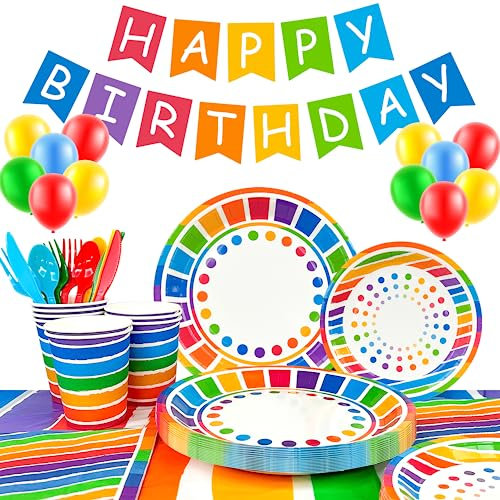 Suministros para Fiestas de Arcoíris,166pcs Cumpleaños Arcoiris Decoración&Vajilla de Fiestas de Cumpleaños Arcoíris